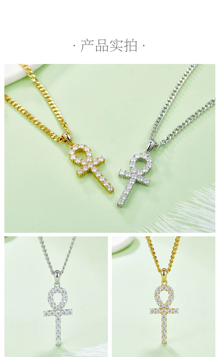 Fashion Cross Necklace S925 Silver Pendant Moissanite 3.0mmD detail 4