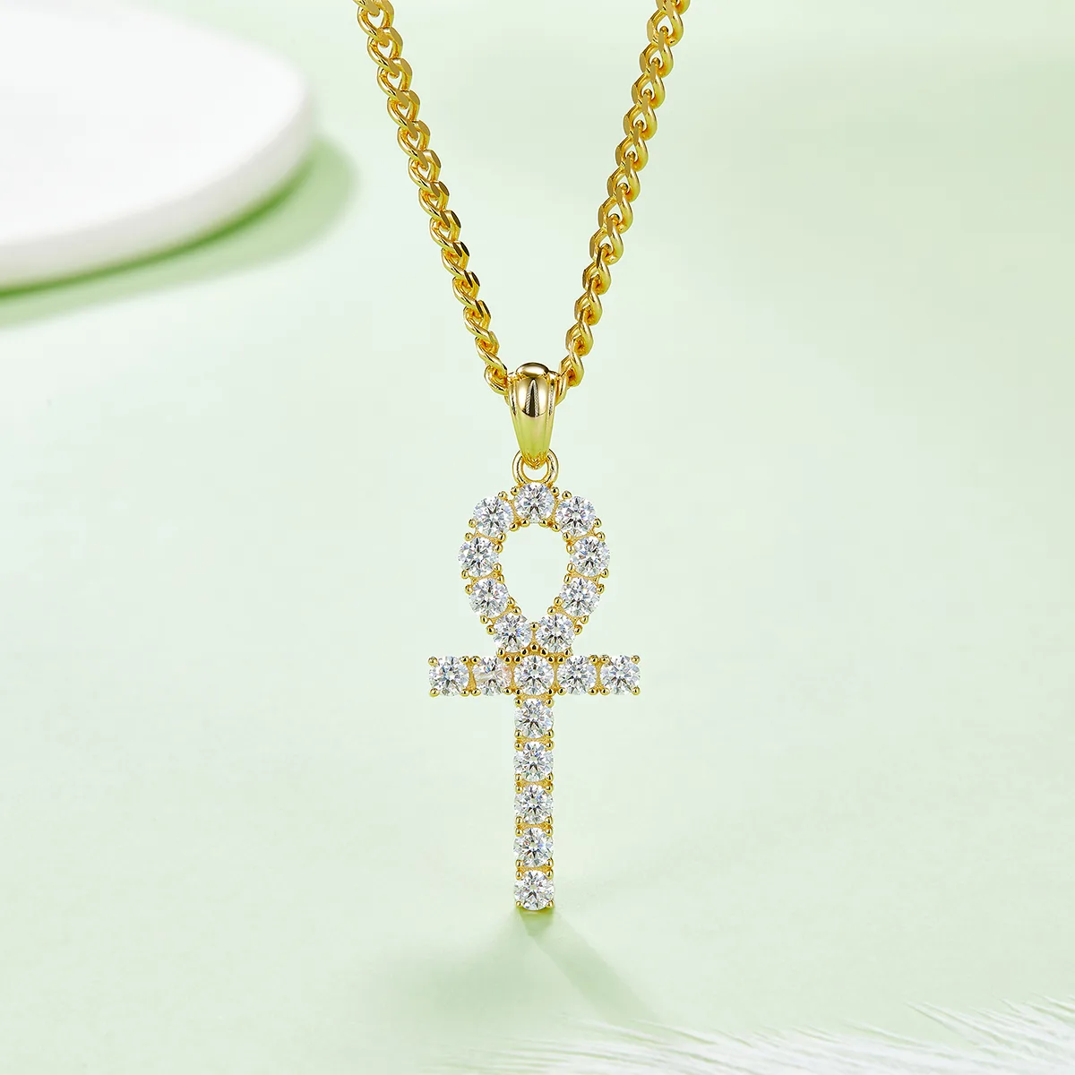 Fashion Cross Necklace S925 Silver Pendant Moissanite 3.0mmD