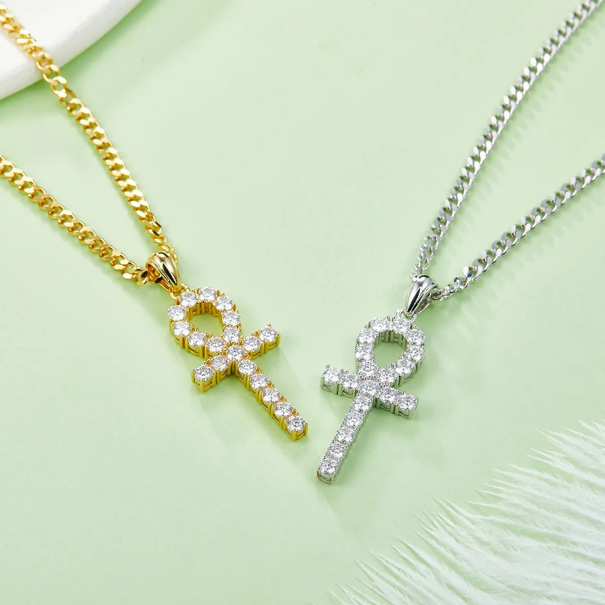 Fashion Cross Necklace S925 Silver Pendant Moissanite 3.0mmD