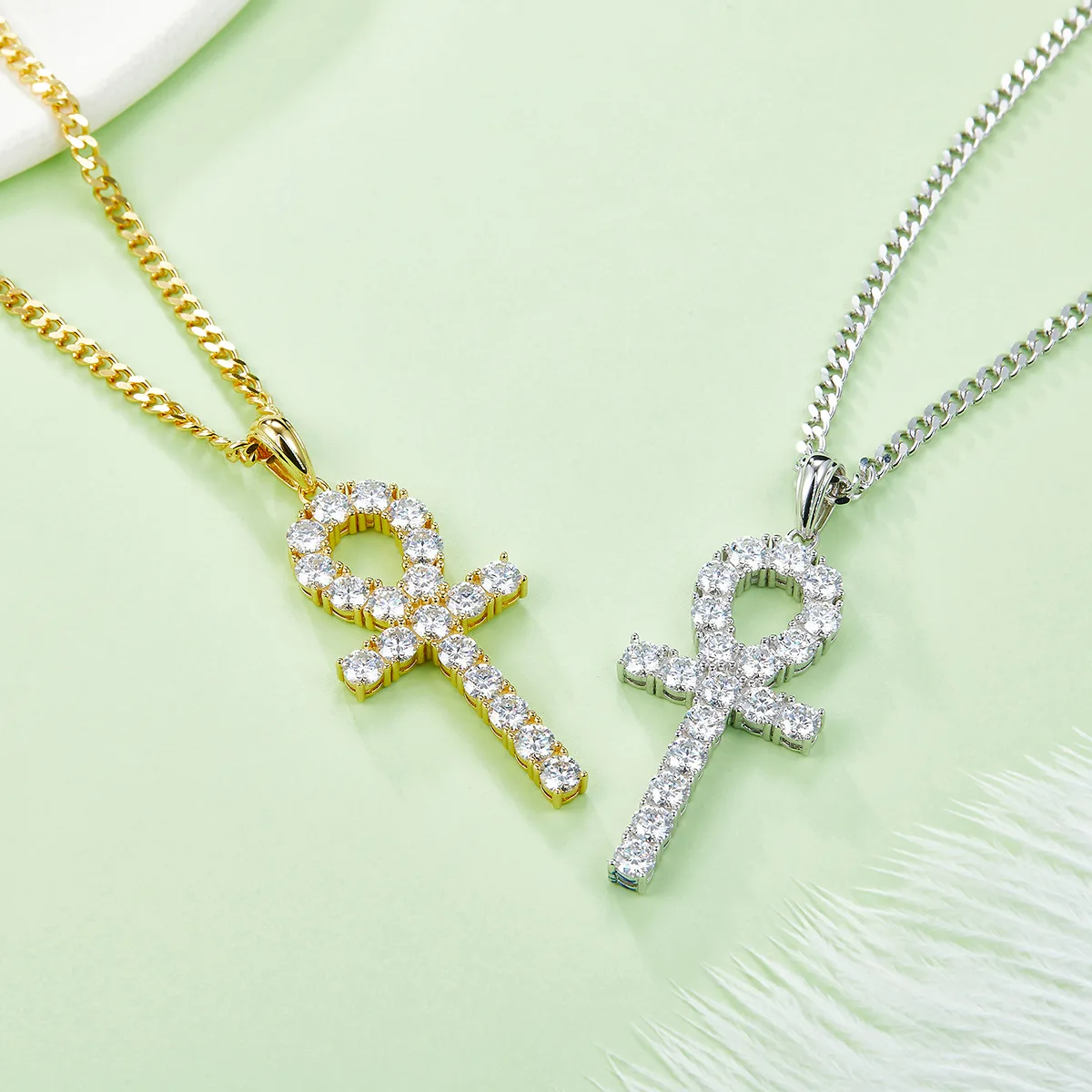 Fashion Cross Necklace S925 Silver Pendant Moissanite 4.0mmD