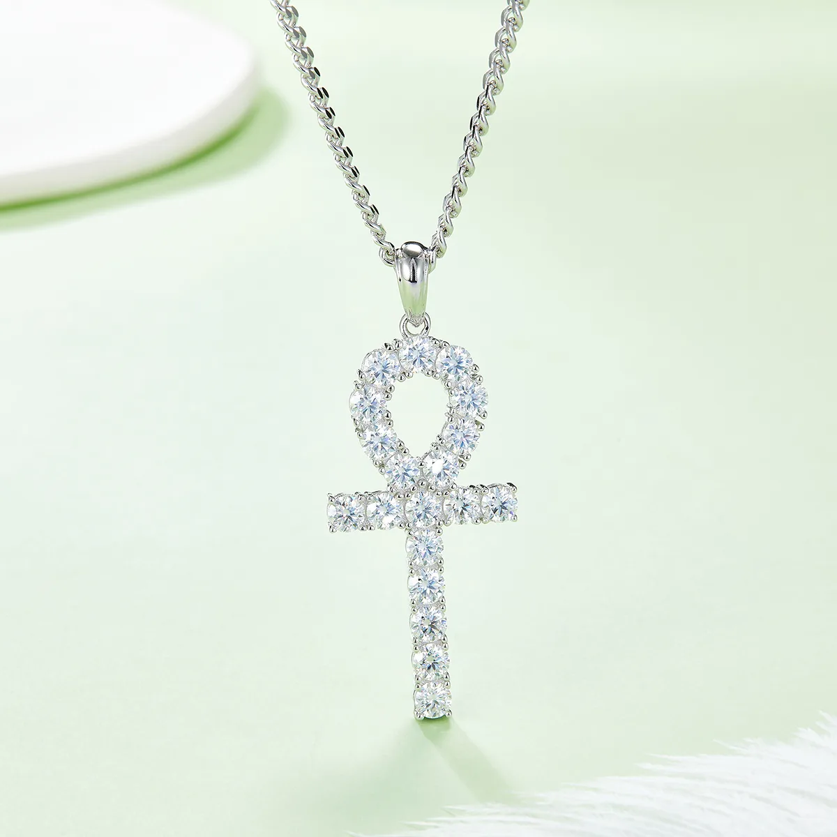 Fashion Cross Necklace S925 Silver Pendant Moissanite 4.0mmD