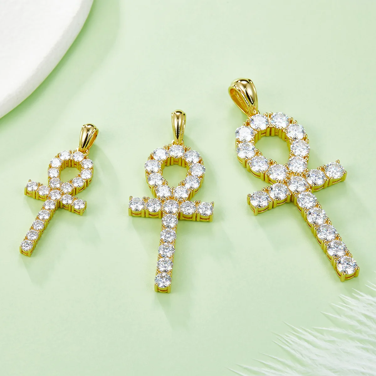 Fashion Cross Necklace S925 Silver Pendant Moissanite 4.0mmD