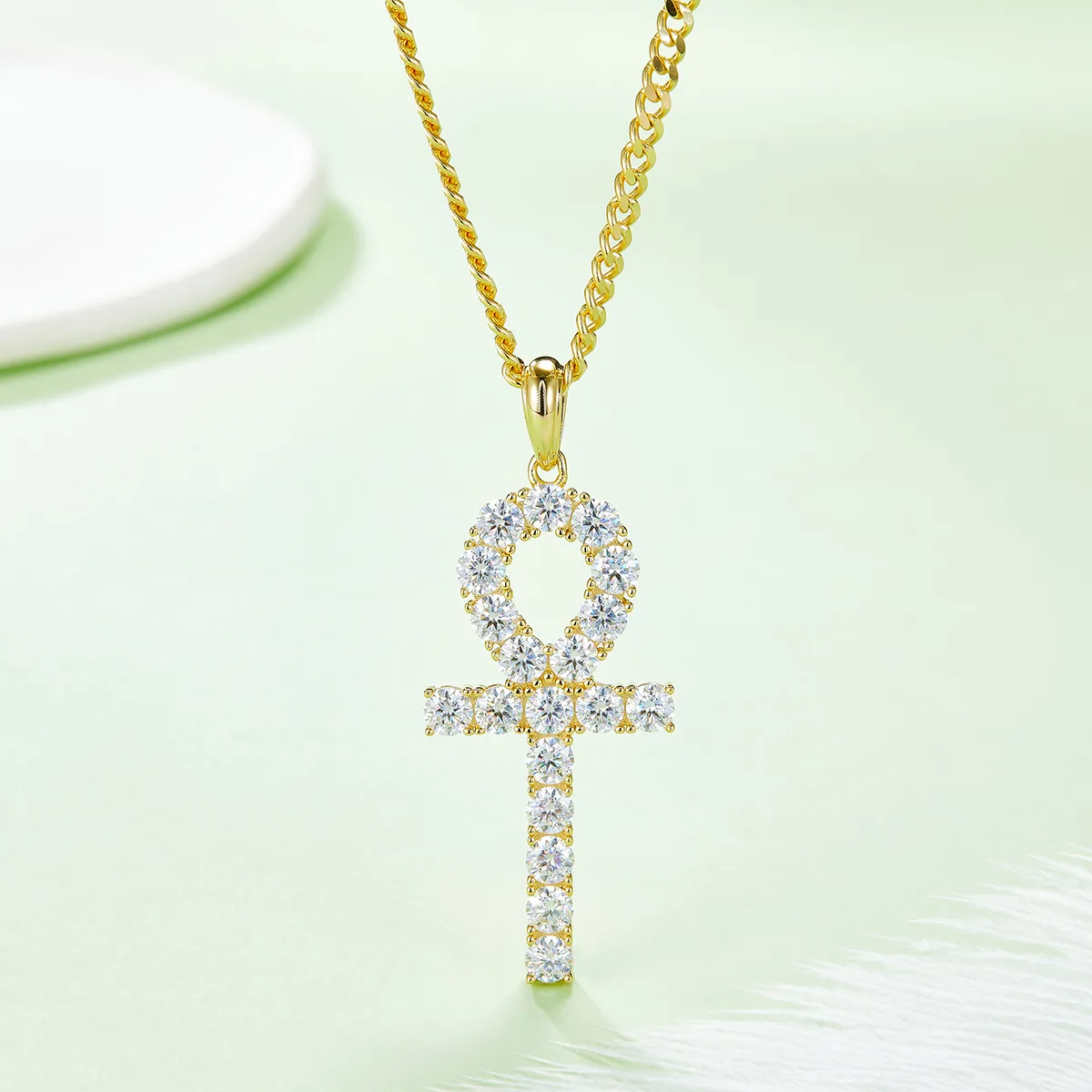 Fashion Cross Necklace S925 Silver Pendant Moissanite 4.0mmD