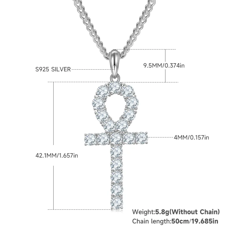 Fashion Cross Necklace S925 Silver Pendant Moissanite 4.0mmD