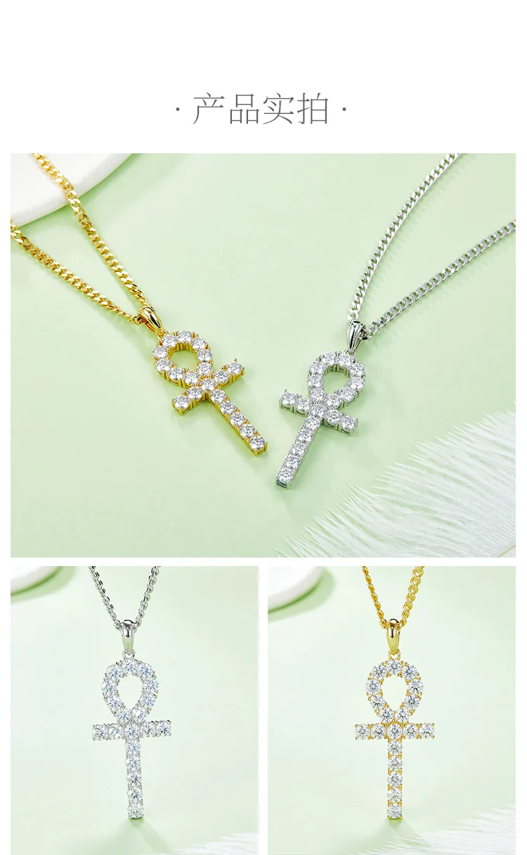 Fashion Cross Necklace S925 Silver Pendant Moissanite 4.0mmD detail 4