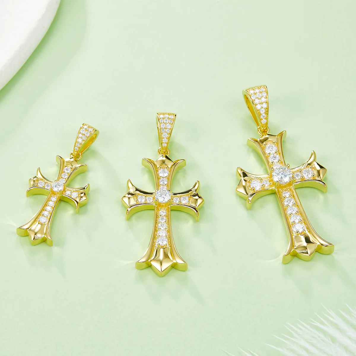 Vintage Cross Necklace S925 Silver Pendant Moissanite 3.0mmD