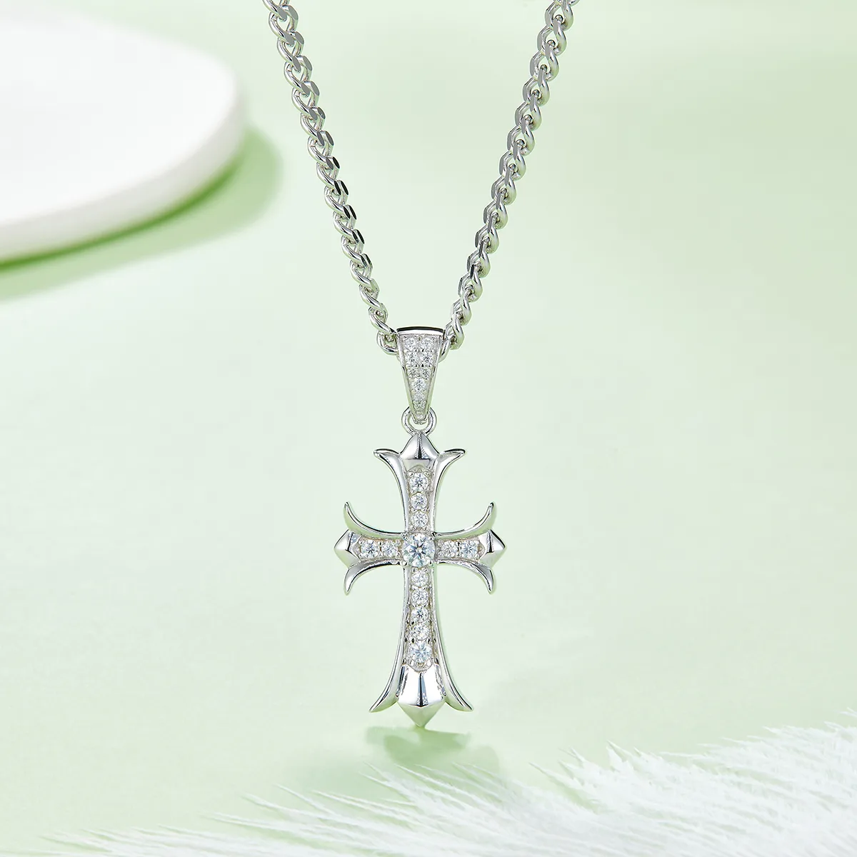 Vintage Cross Necklace S925 Silver Pendant Moissanite 3.0mmD