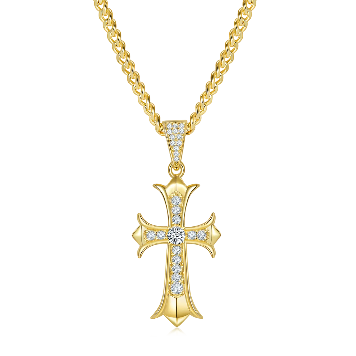Vintage Cross Necklace S925 Silver Pendant Moissanite 3.0mmD