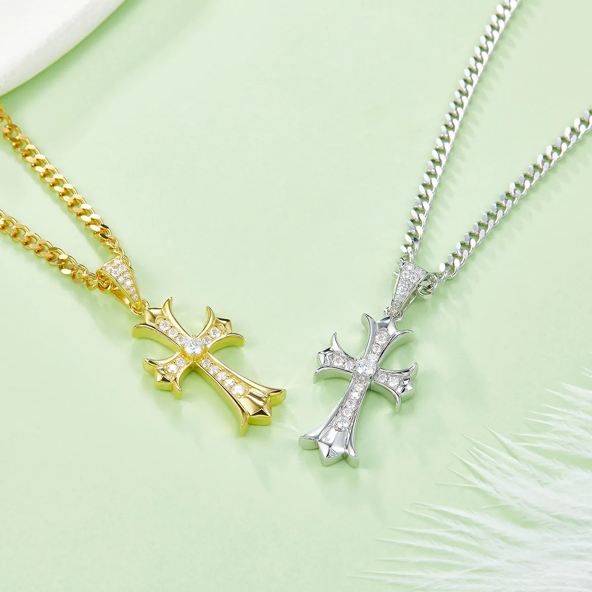 Vintage Cross Necklace S925 Silver Pendant Moissanite 3.0mmD
