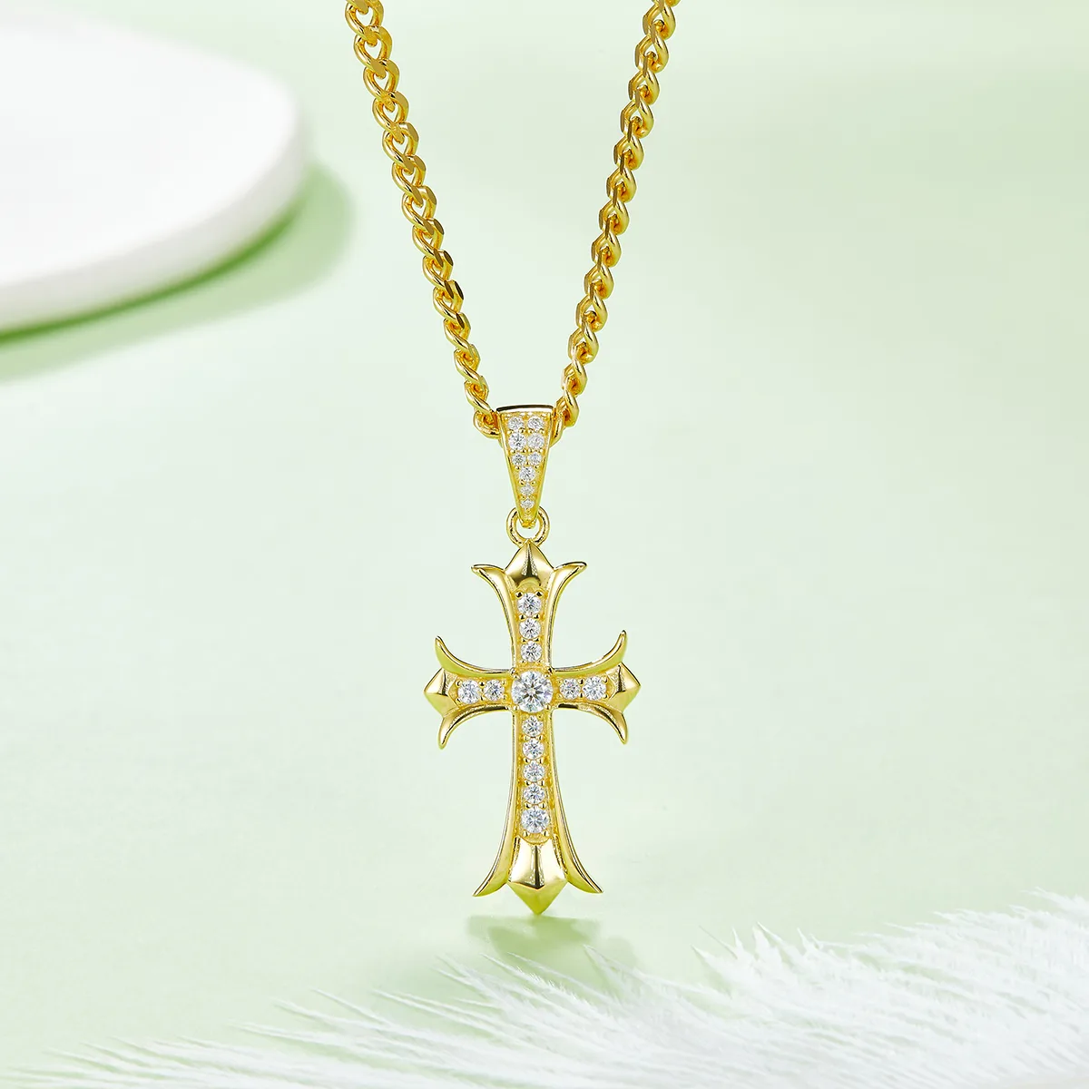 Vintage Cross Necklace S925 Silver Pendant Moissanite 3.0mmD