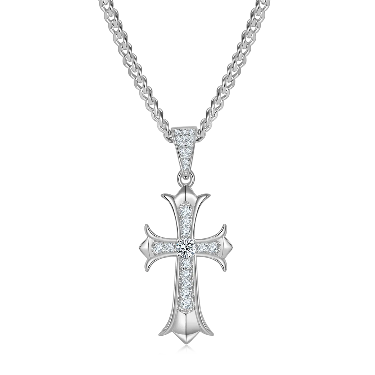 Vintage Cross Necklace S925 Silver Pendant Moissanite 3.0mmD