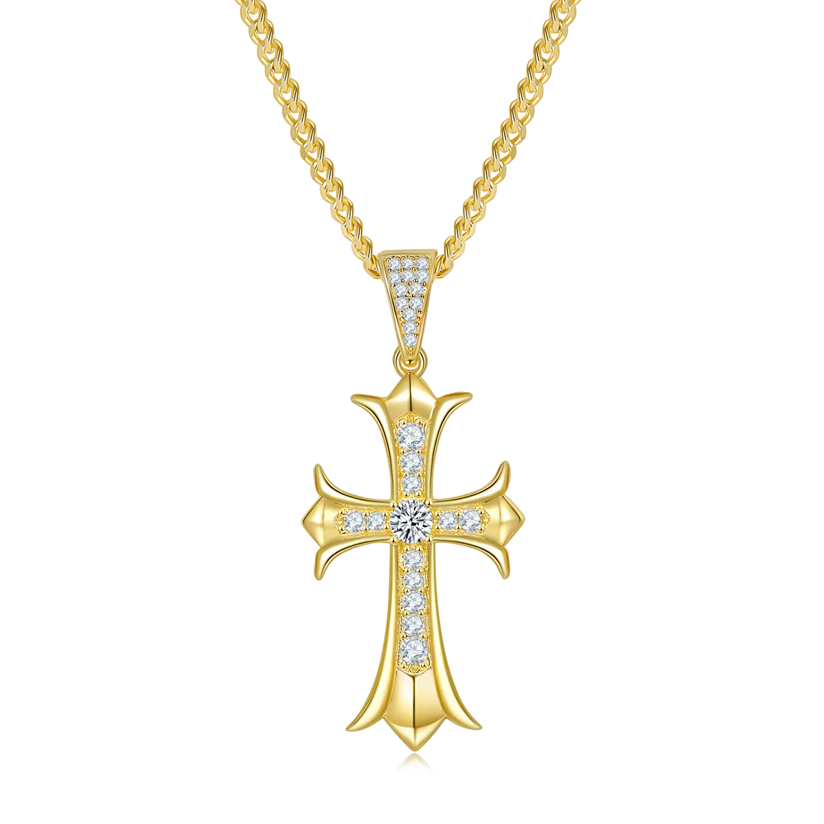 Vintage Cross Necklace S925 Silver Pendant Moissanite 4.0mmD