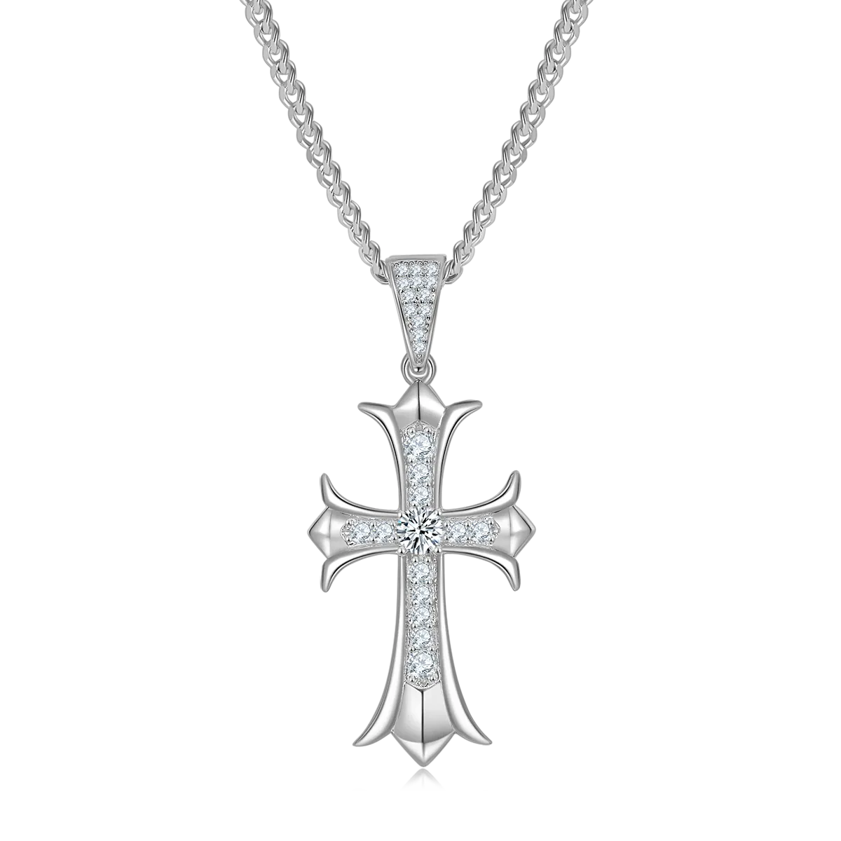 Vintage Cross Necklace S925 Silver Pendant Moissanite 4.0mmD