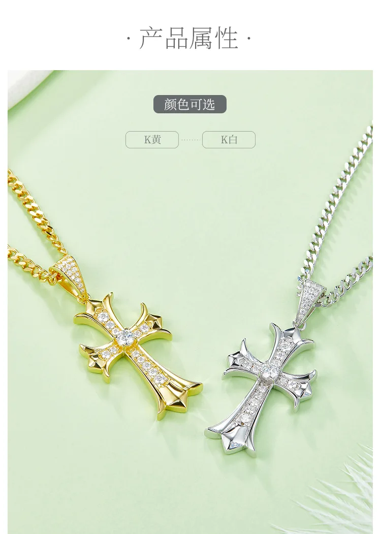 Vintage Cross Necklace S925 Silver Pendant Moissanite 4.0mmD detail 2