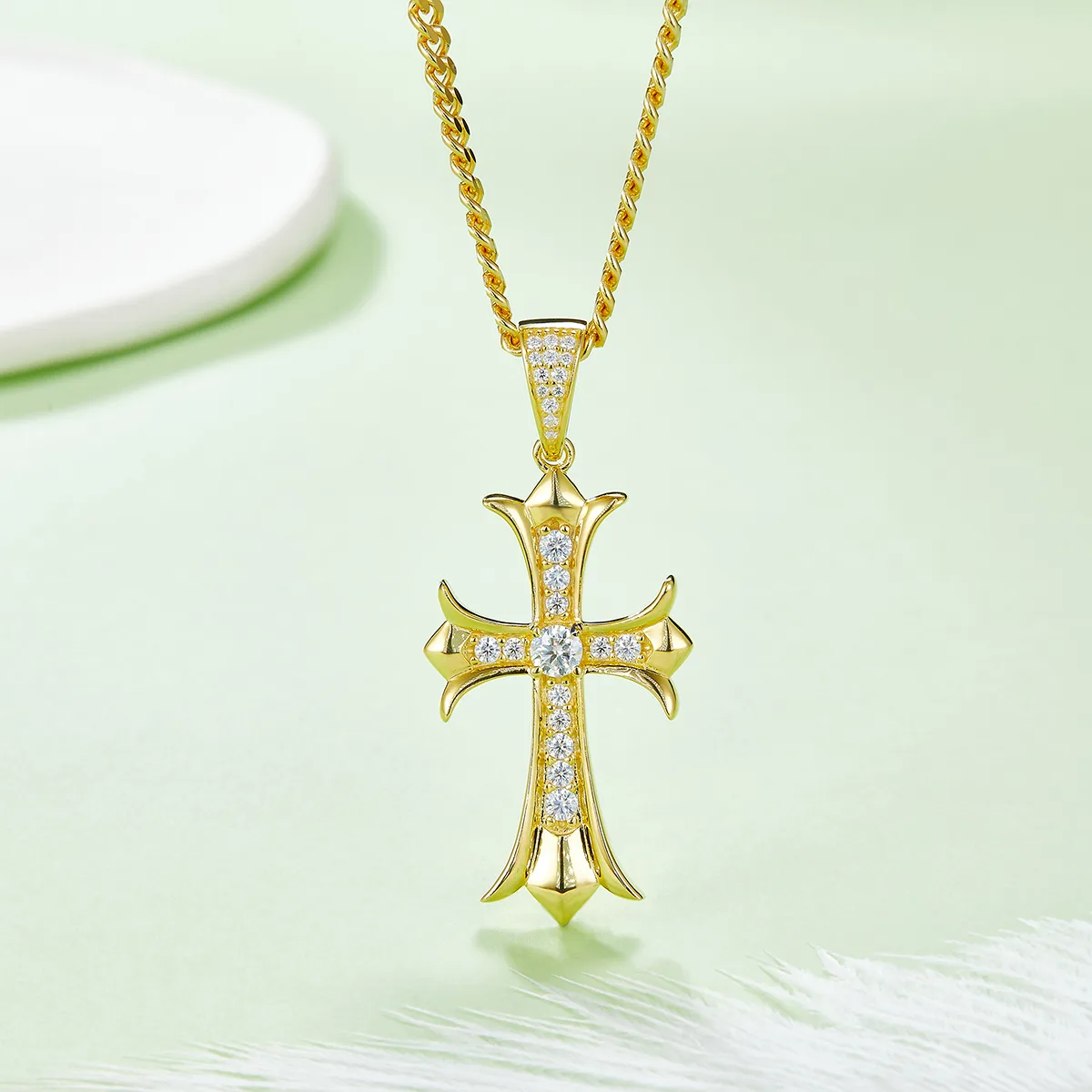 Vintage Cross Necklace S925 Silver Pendant Moissanite 4.0mmD