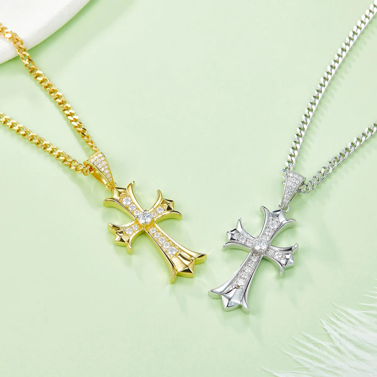 Vintage Cross Necklace S925 Silver Pendant Moissanite 4.0mmD