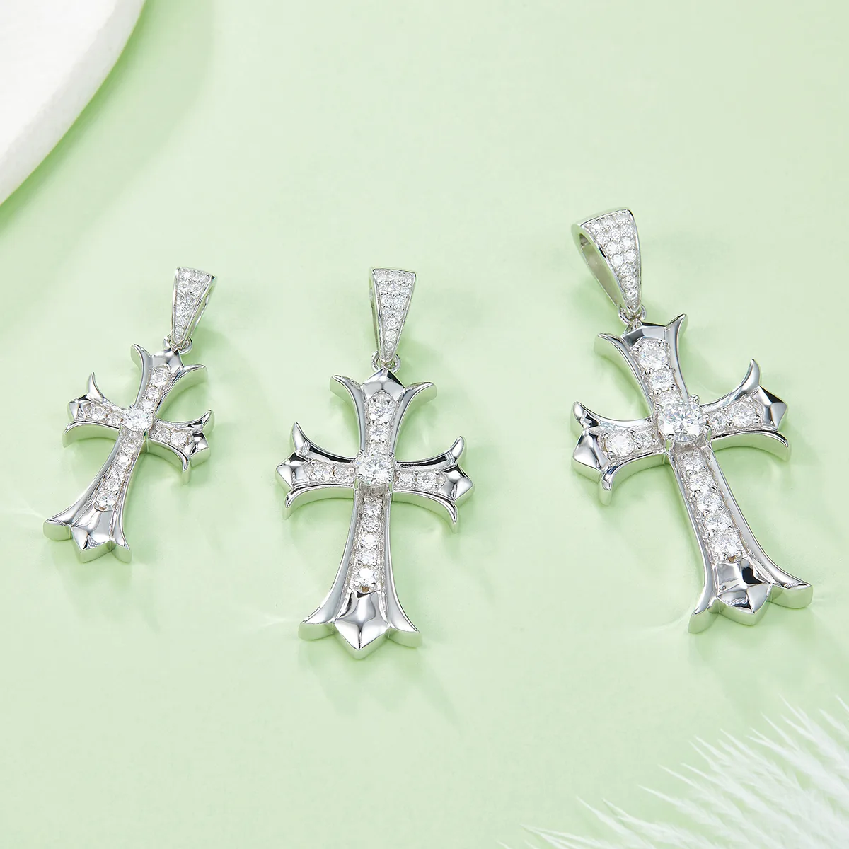 Vintage Cross Necklace S925 Silver Pendant Moissanite 5.0mmD