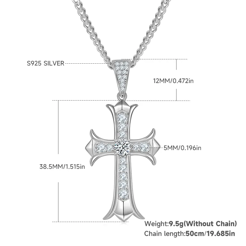Vintage Cross Necklace S925 Silver Pendant Moissanite 5.0mmD