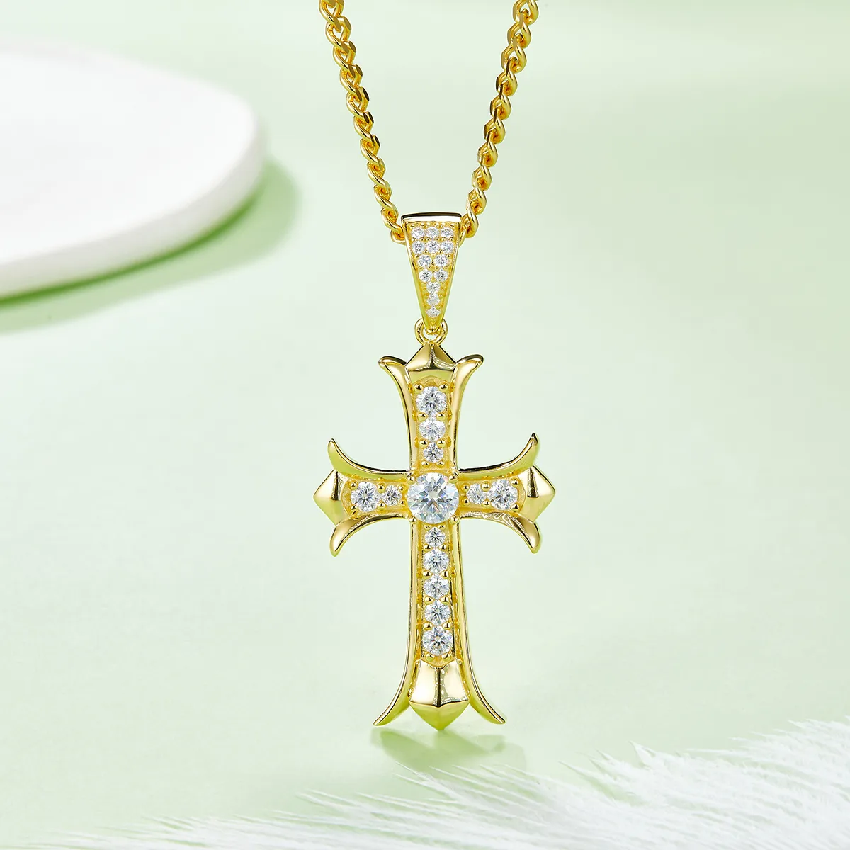 Vintage Cross Necklace S925 Silver Pendant Moissanite 5.0mmD