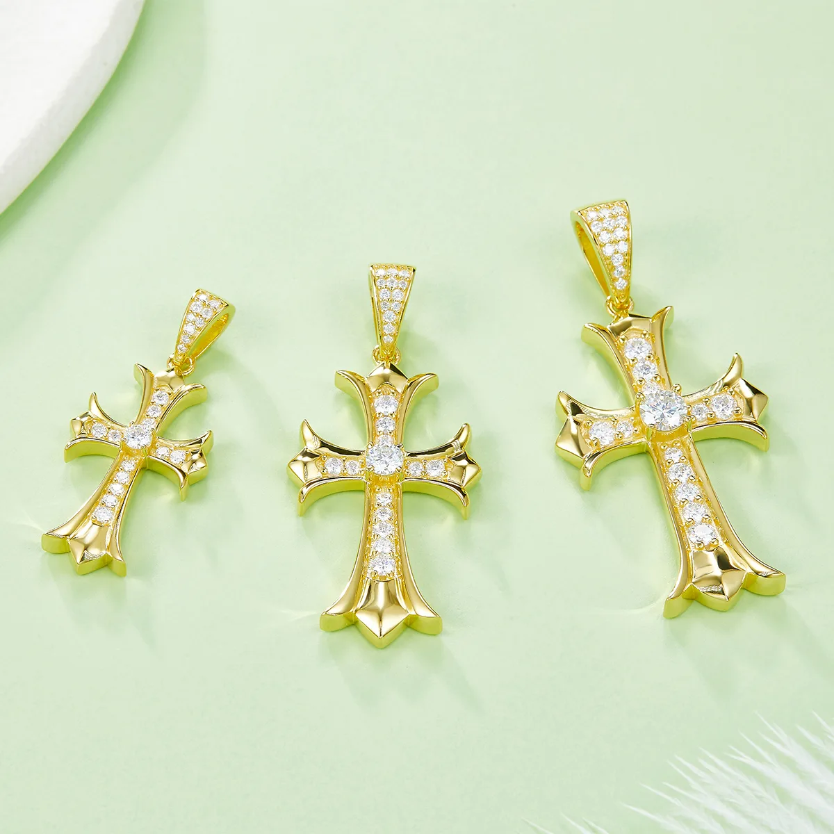 Vintage Cross Necklace S925 Silver Pendant Moissanite 5.0mmD