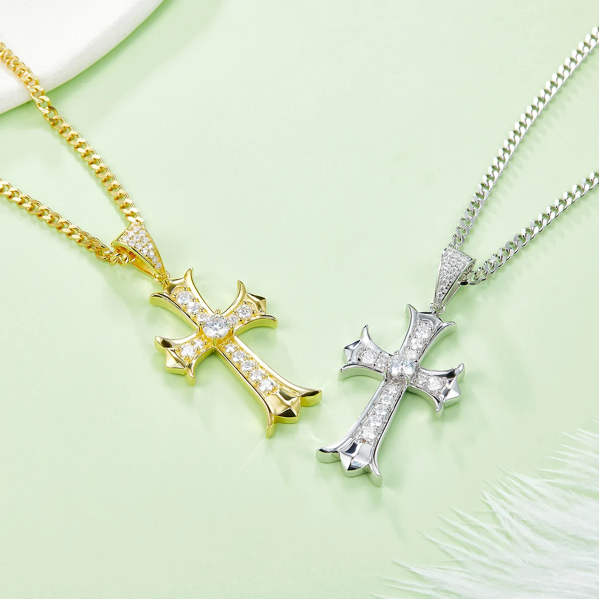 Vintage Cross Necklace S925 Silver Pendant Moissanite 5.0mmD