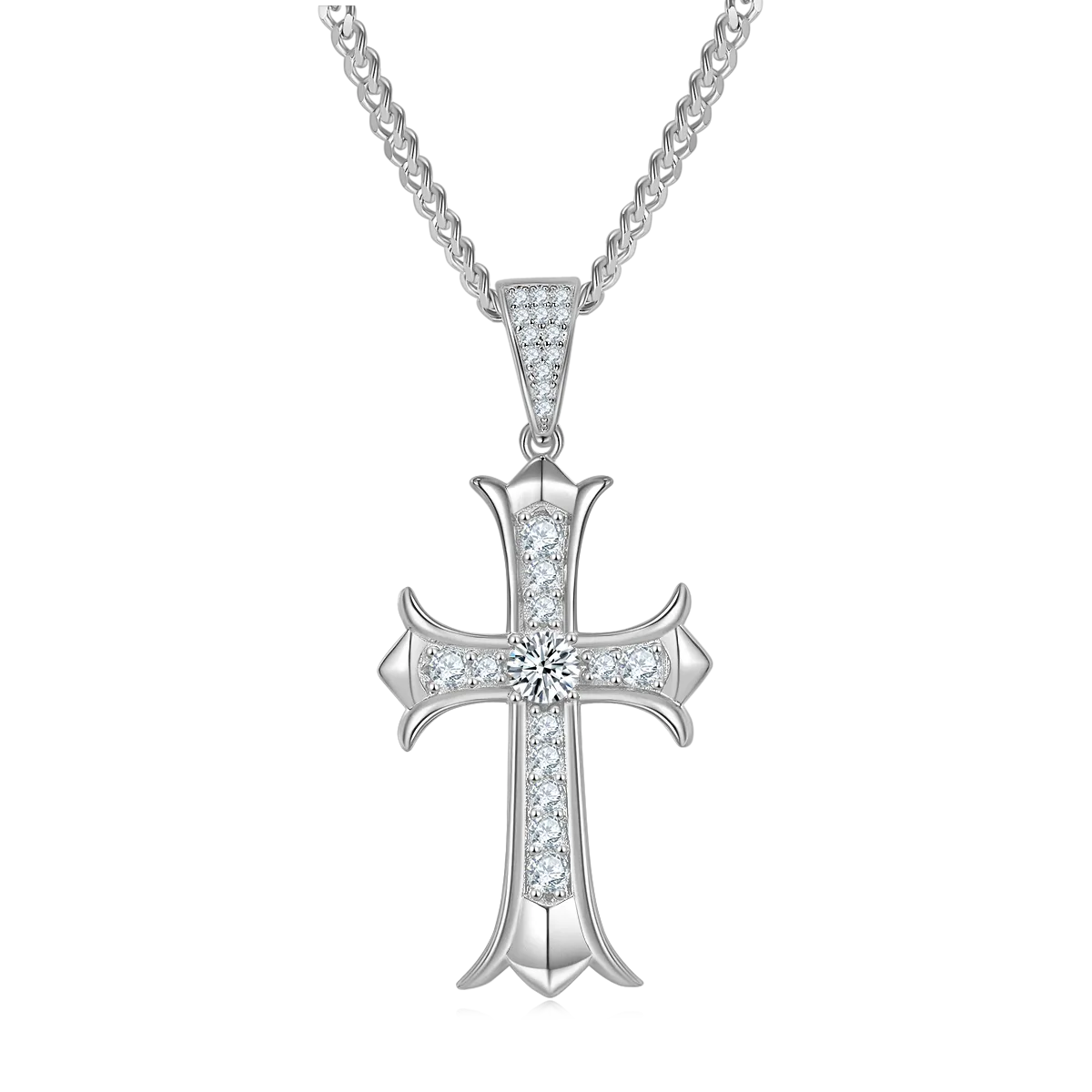 Vintage Cross Necklace S925 Silver Pendant Moissanite 5.0mmD