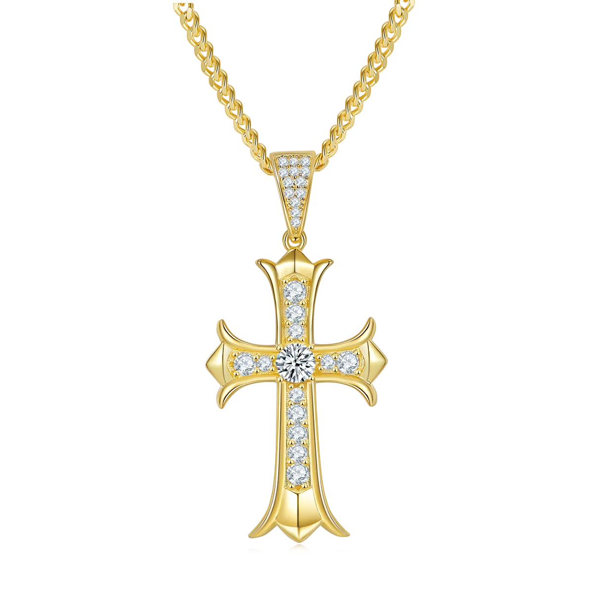 Vintage Cross Necklace S925 Silver Pendant Moissanite 5.0mmD
