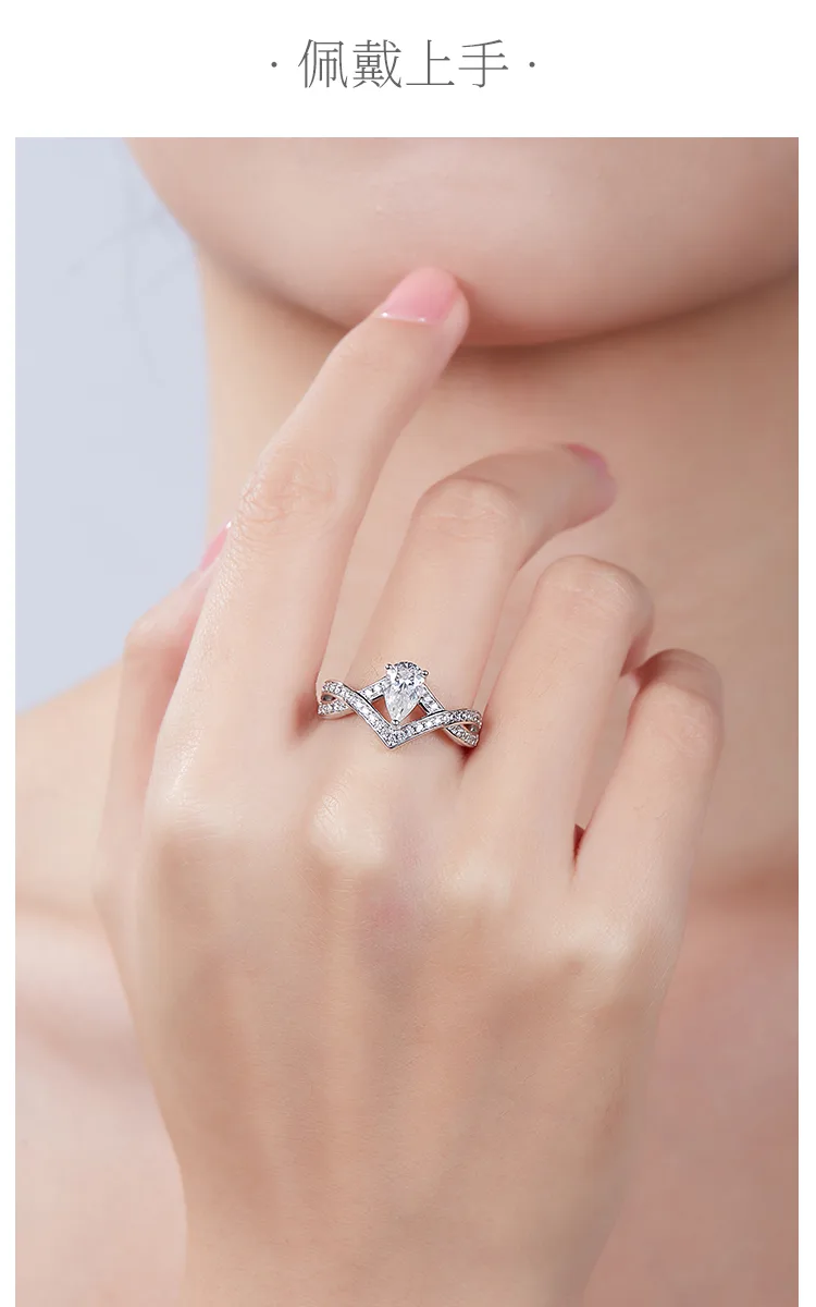 V Teardrop S925 White-Gold-Plated Silver Multi Moissanite Proposal Ring Women