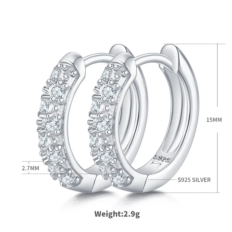 Double-Row Half Earrings S925 Silver Moissanite Melee D 0.27CT