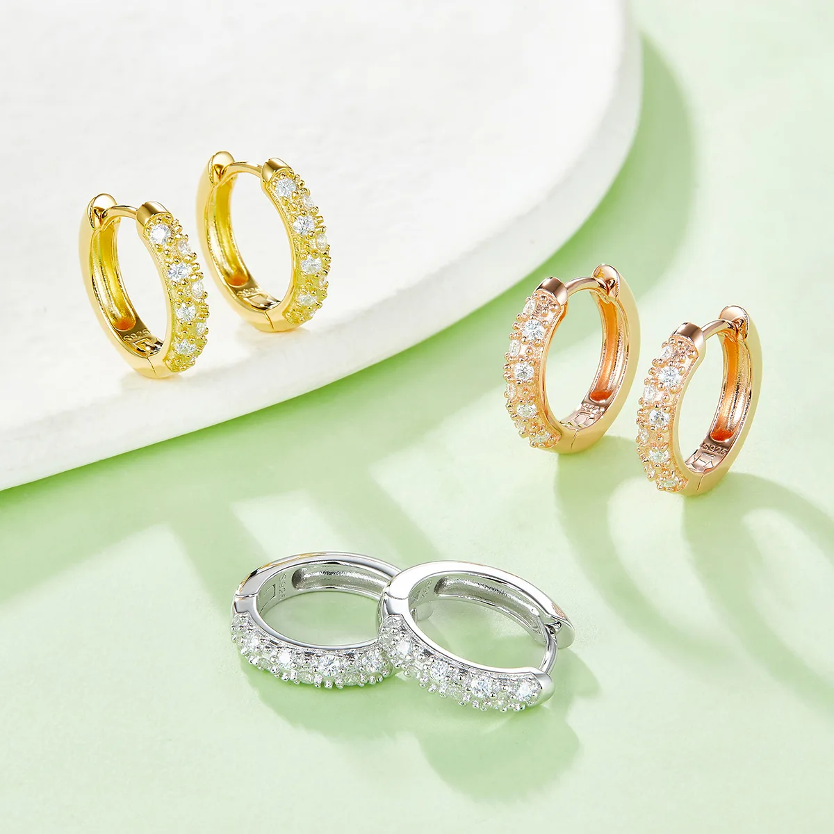 Double-Row Half Earrings S925 Silver Moissanite Melee D 0.27CT