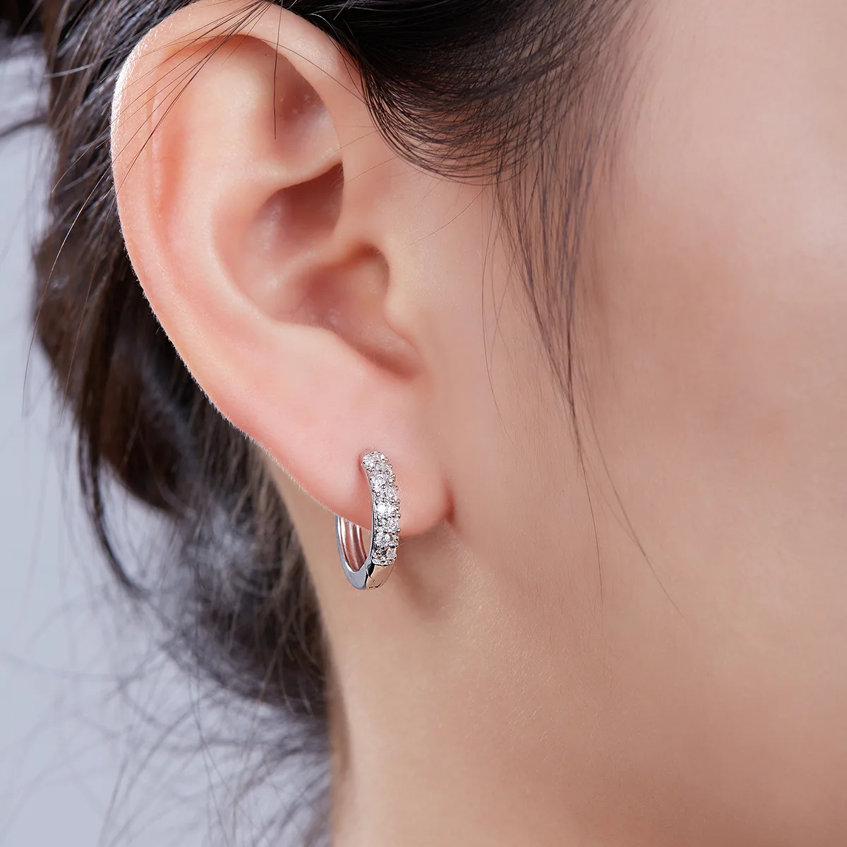 Double-Row Half Earrings S925 Silver Moissanite Melee D 0.27CT