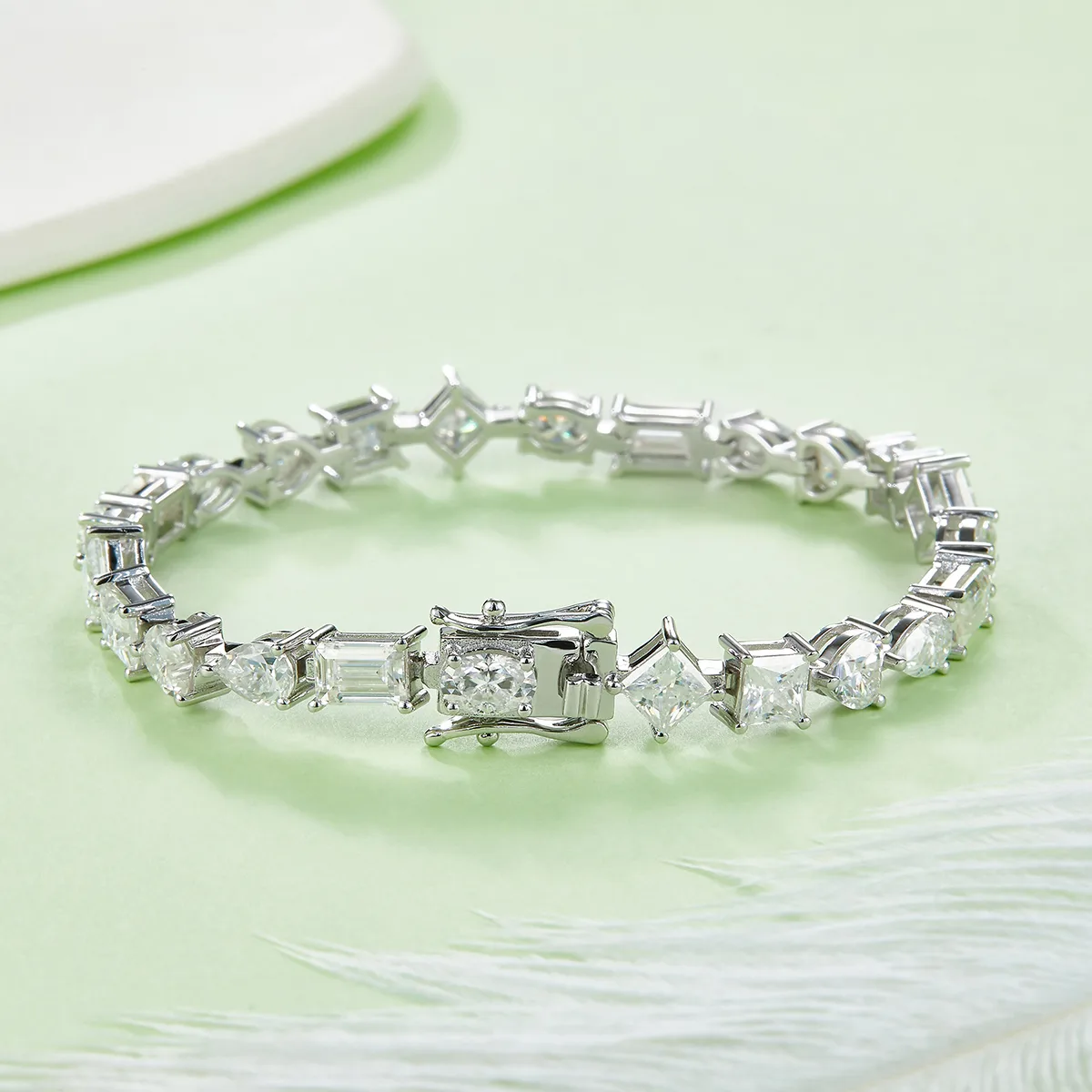 Fantasy Cut Mixed Stones Tennis Necklace S925 White-Gold-Plated Silver Bracelet Moissanite 0.5CT/ Stones DVVS