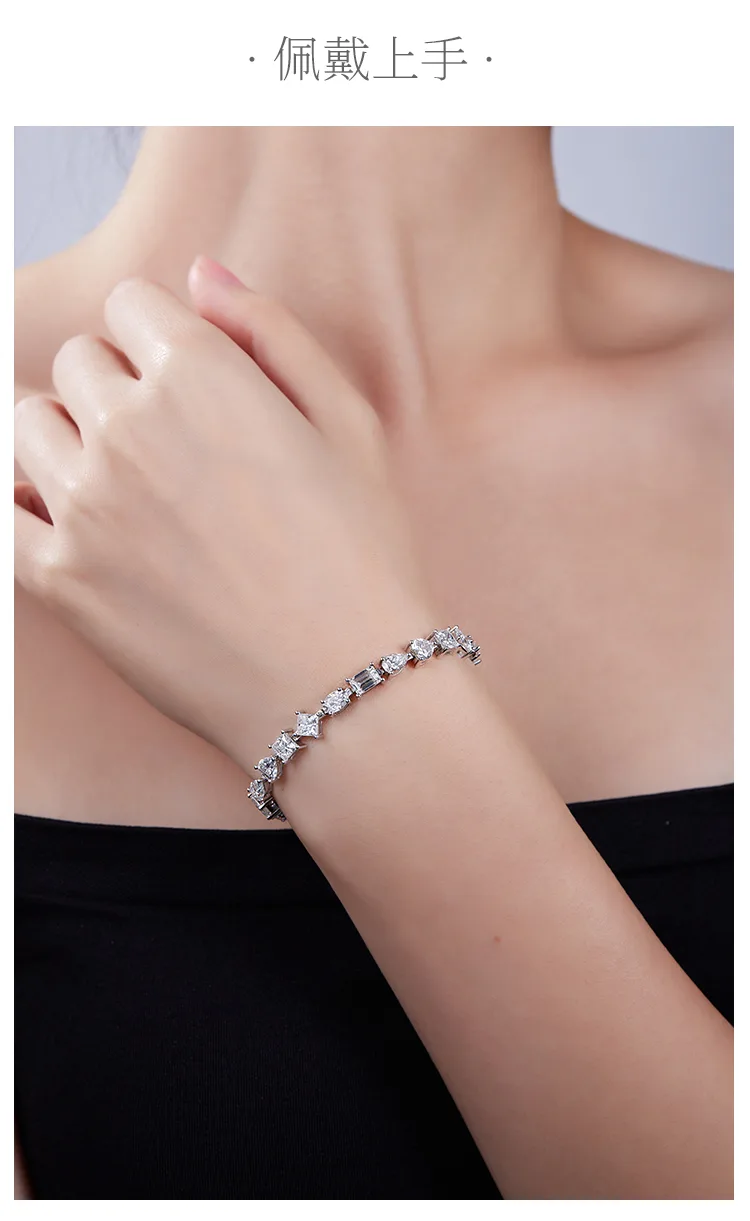 Fantasy Cut Mixed Stones Tennis Necklace S925 White-Gold-Plated Silver Bracelet 