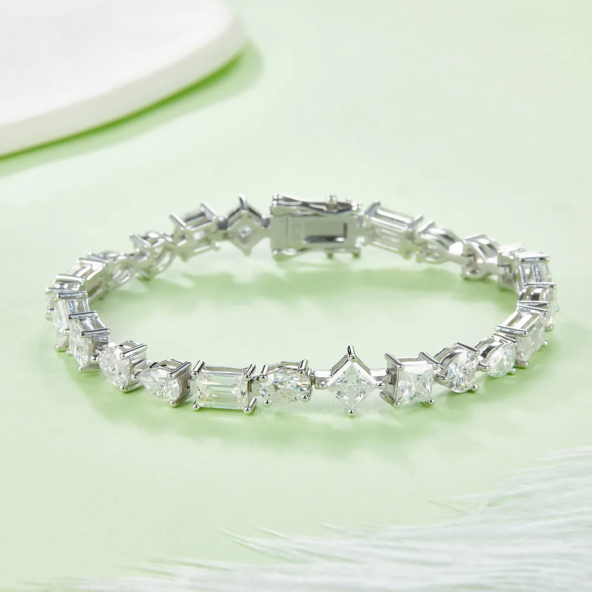 Fantasy Cut Mixed Stones Tennis Necklace S925 White-Gold-Plated Silver Bracelet Moissanite 0.5CT/ Stones DVVS