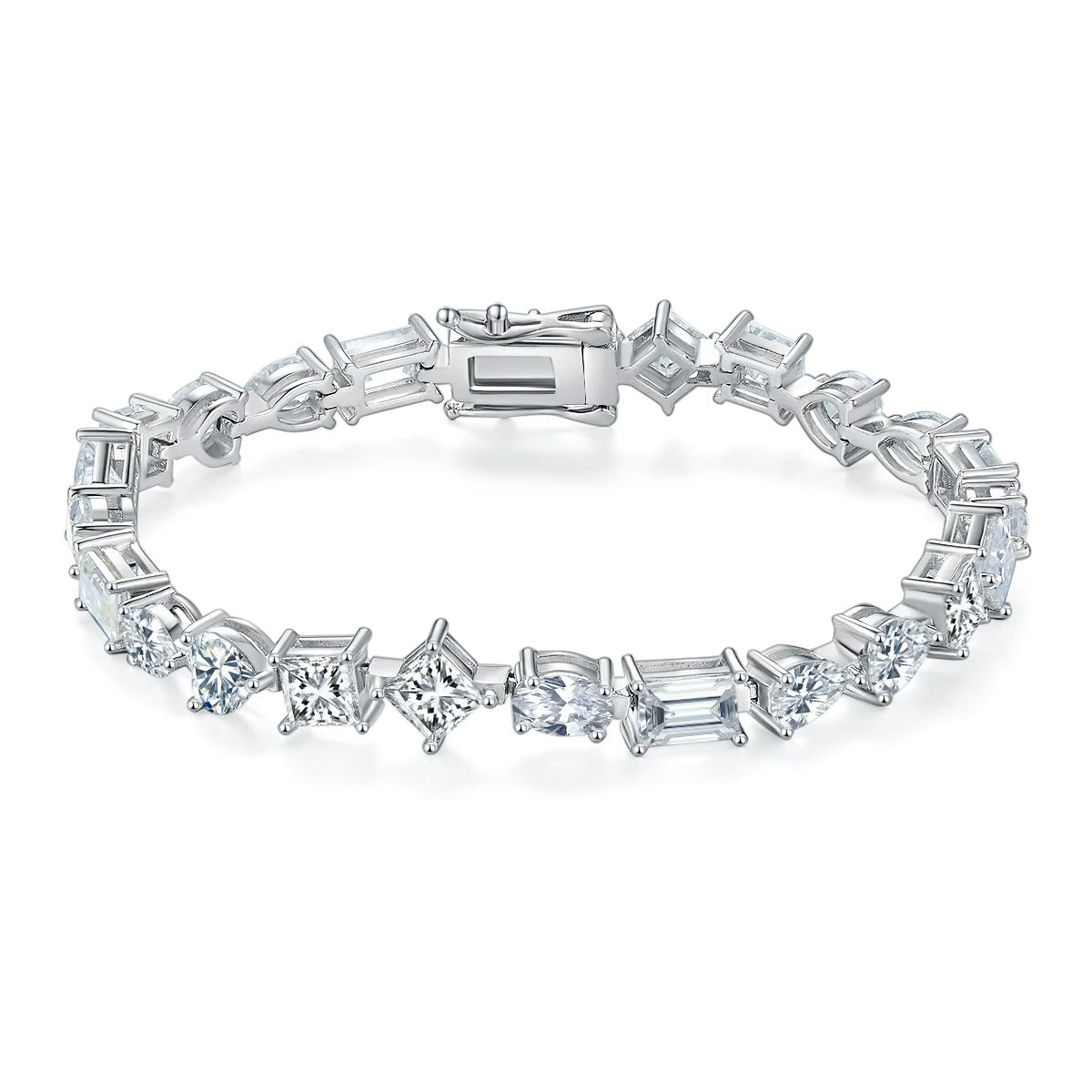 Fantasy Cut Mixed Stones Tennis Necklace S925 White-Gold-Plated Silver Bracelet Moissanite 0.5CT/ Stones DVVS