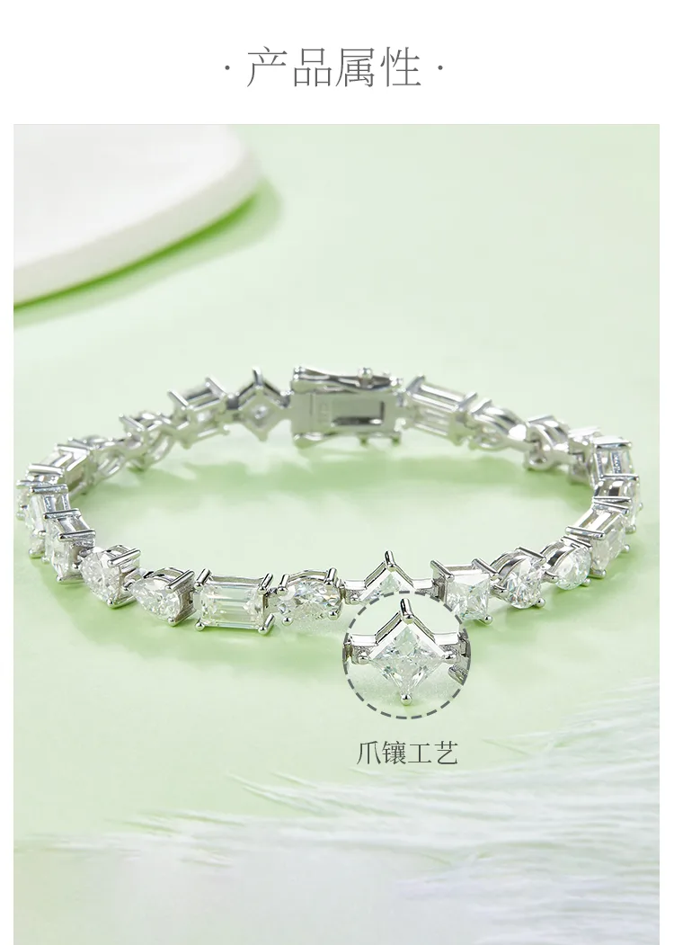 Fantasy Cut Mixed Stones Tennis Necklace S925 White-Gold-Plated Silver Bracelet 
