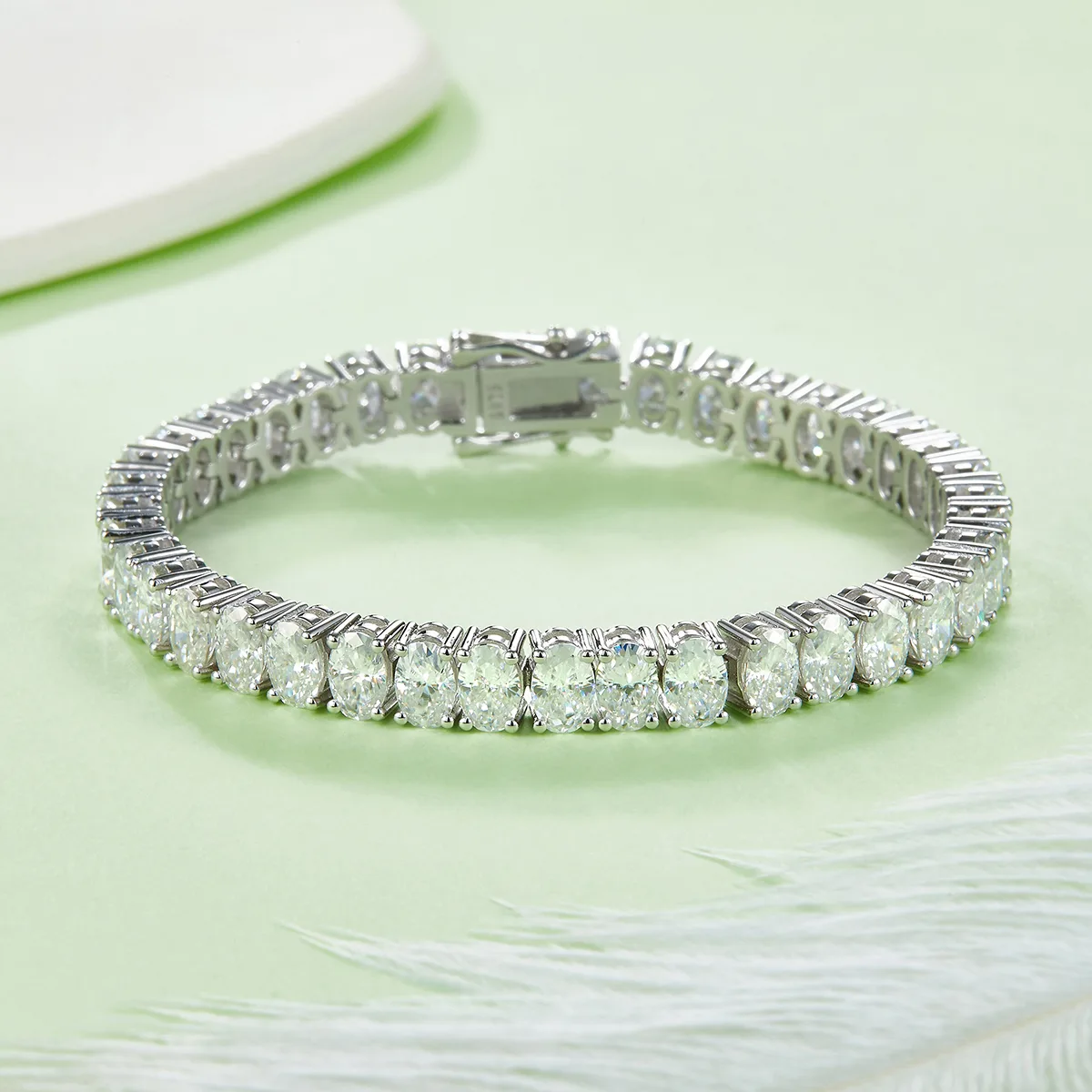 Oval Mixed Stones Tennis Necklace S925 White-Gold-Plated Silver Bracelet Moissanite 0.5CT/ Stones DVVS