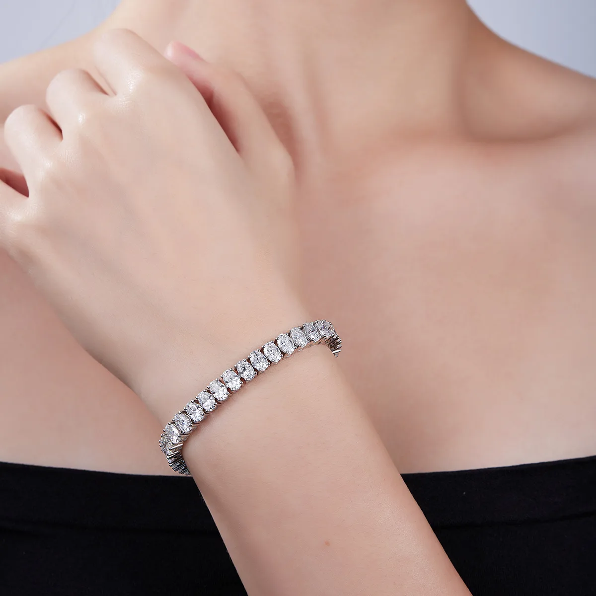 Oval Mixed Stones Tennis Necklace S925 White-Gold-Plated Silver Bracelet Moissanite 0.5CT/ Stones DVVS
