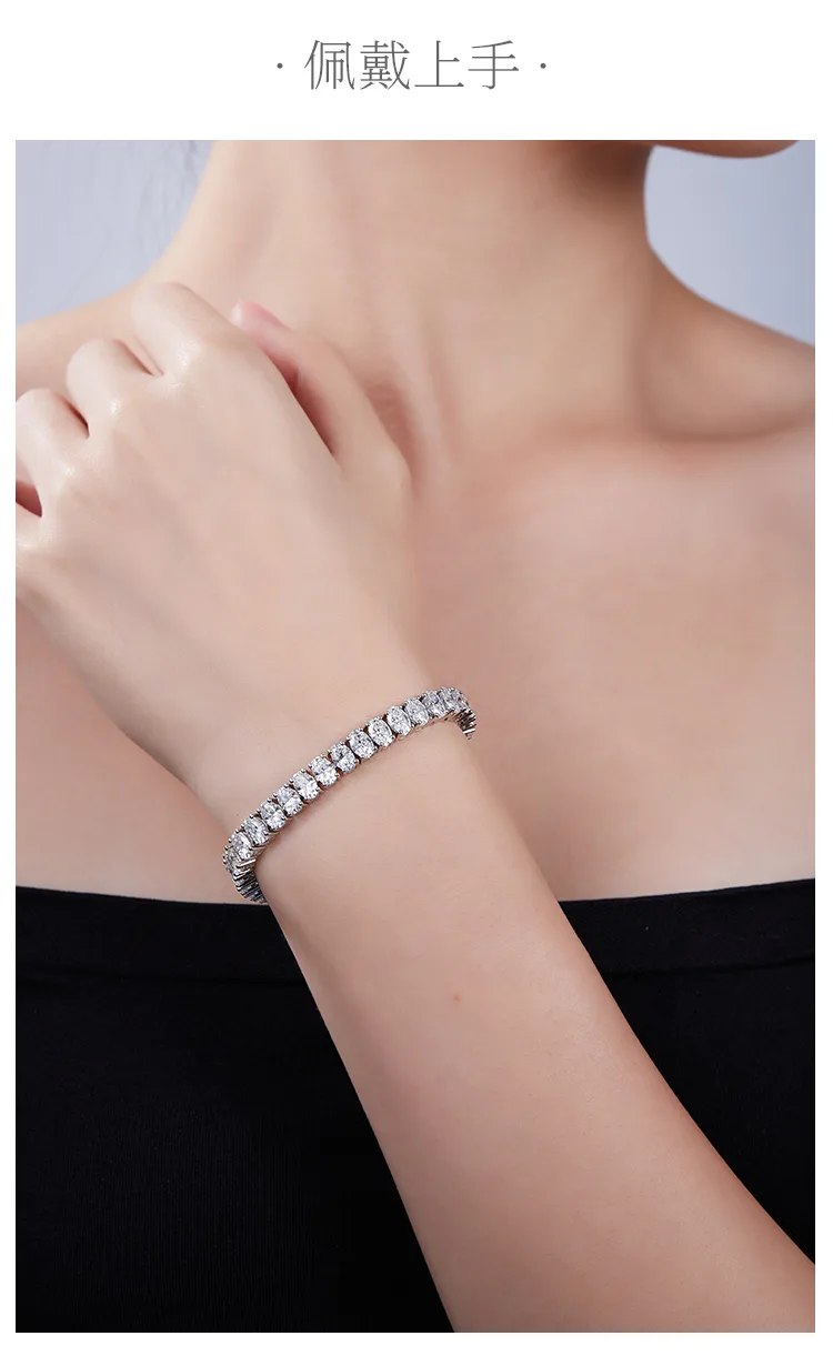 Oval Mixed Stones Tennis Necklace S925 White-Gold-Plated Silver Bracelet Moissan