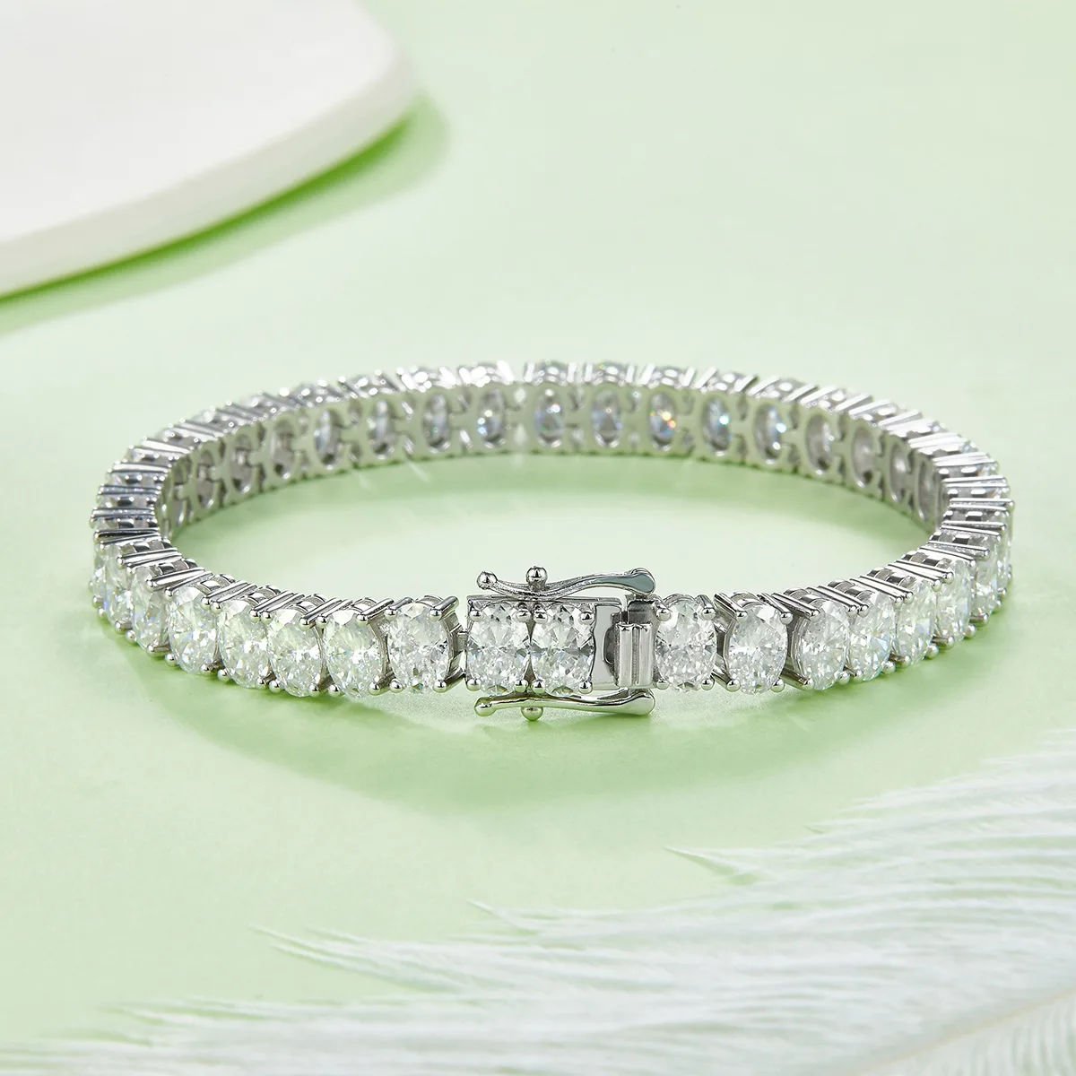 Oval Mixed Stones Tennis Necklace S925 White-Gold-Plated Silver Bracelet Moissanite 0.5CT/ Stones DVVS