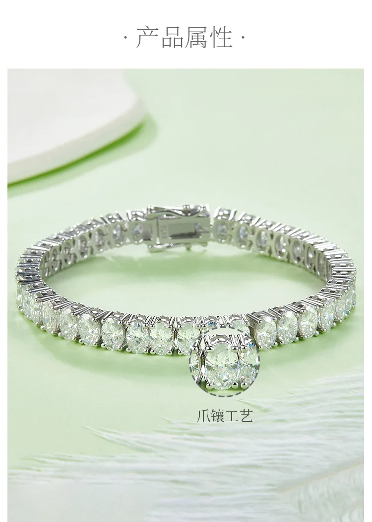 Oval Mixed Stones Tennis Necklace S925 White-Gold-Plated Silver Bracelet Moissan