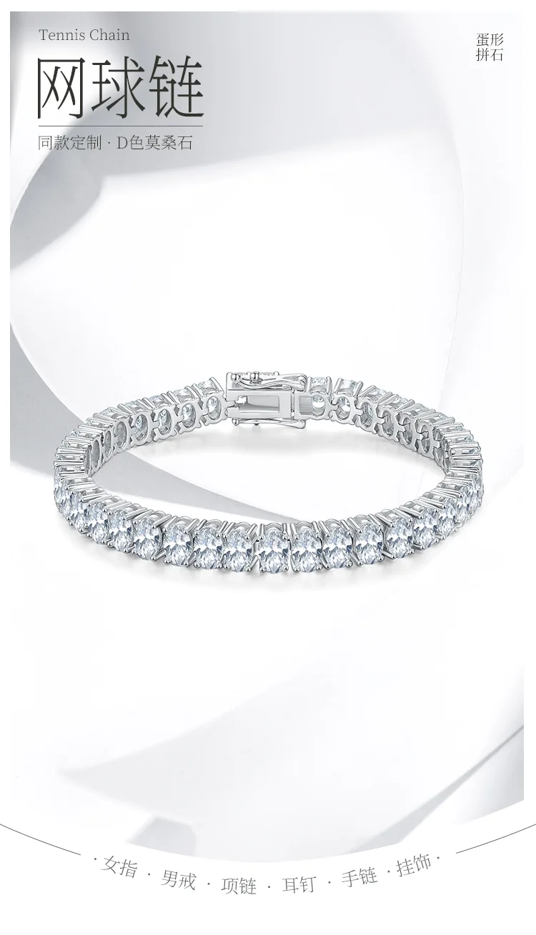 Oval Mixed Stones Tennis Necklace S925 White-Gold-Plated Silver Bracelet Moissan