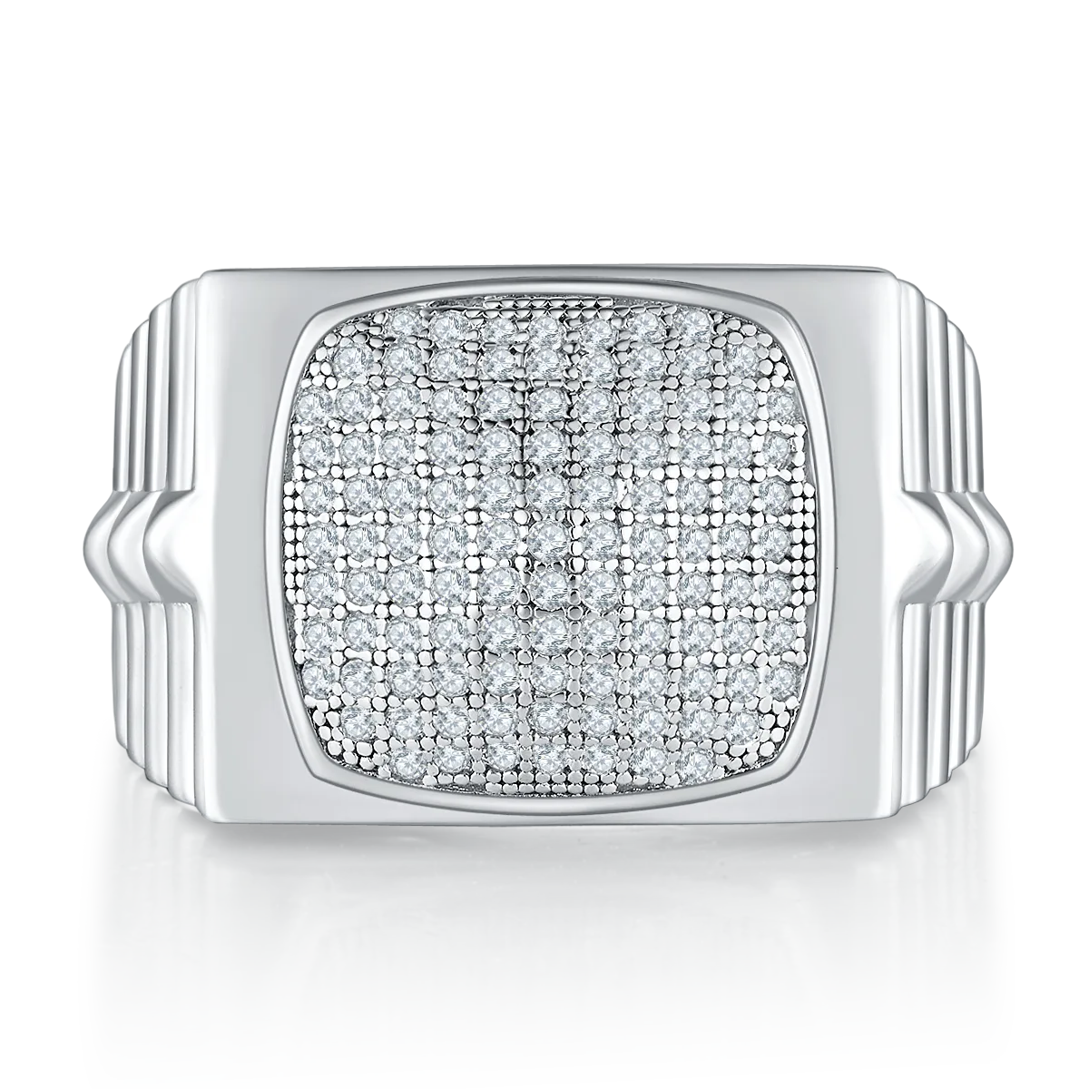 R3854 Luxury Pavé S925 White-Gold-Plated Silver Moissanite Men's Ring Melee Stones D 0.7ct