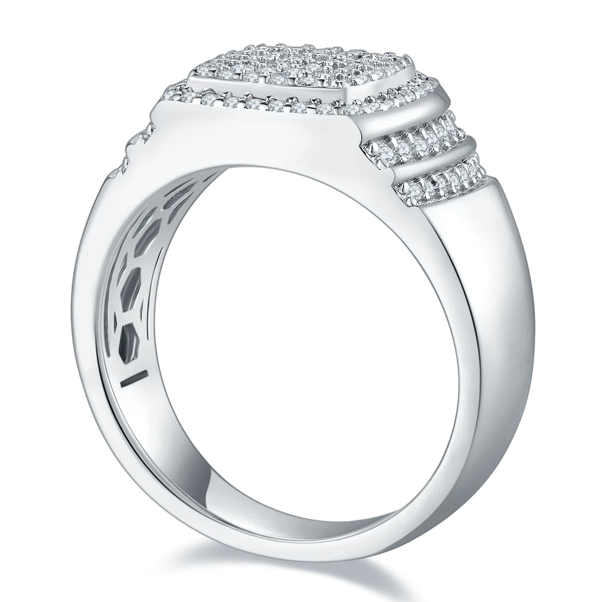 R6471 Luxury Pavé S925 White-Gold-Plated Silver Moissanite Men