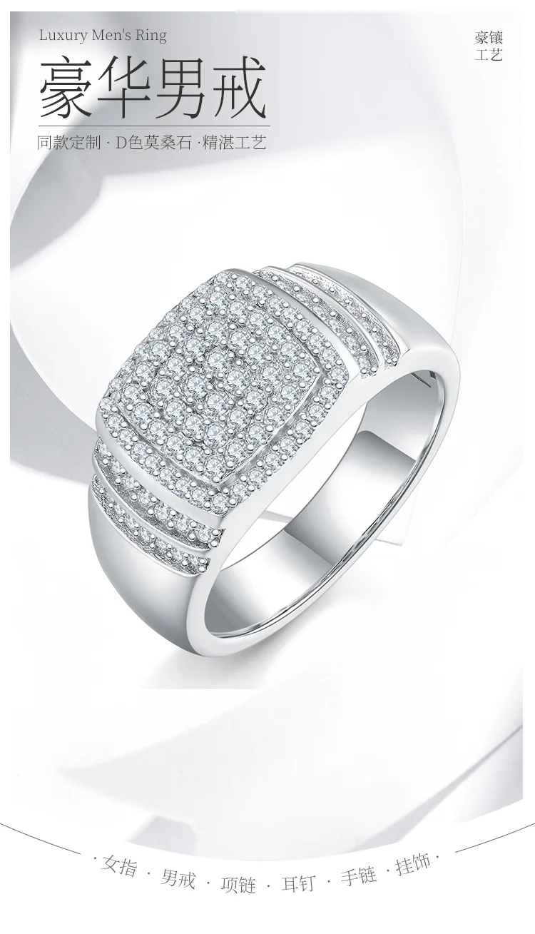 R6471 Luxury Pavé S925 White-Gold-Plated Silver Moissanite Men
