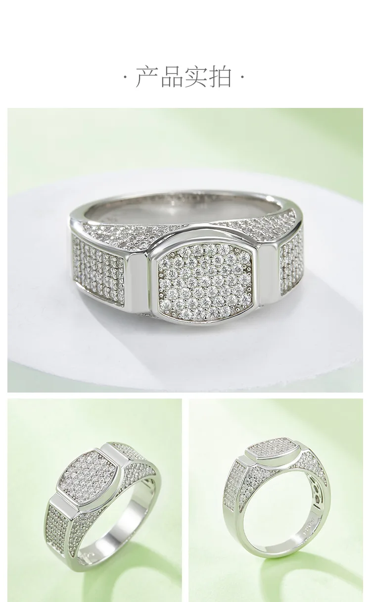 R6477 Luxury Pavé S925 White-Gold-Plated Silver Moissanite Men