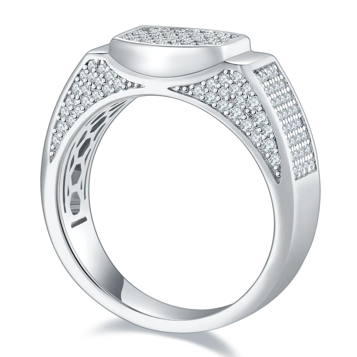 R6477 Luxury Pavé S925 White-Gold-Plated Silver Moissanite Men