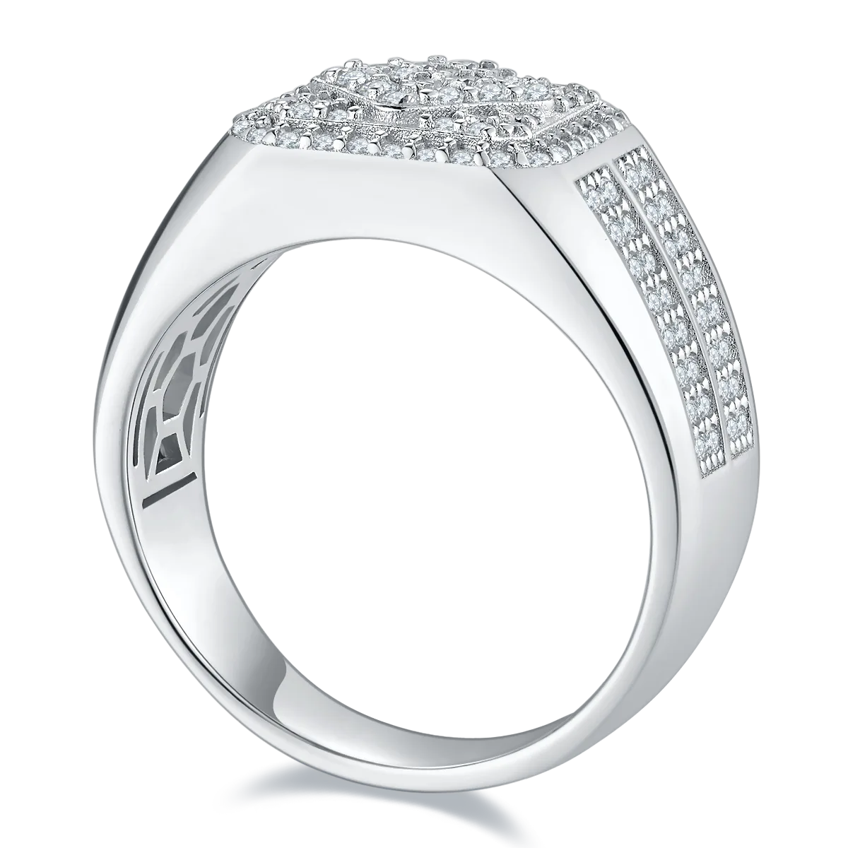 R6473 Luxury Pavé S925 White-Gold-Plated Silver Moissanite Men's Ring Melee Stones D 1.0ct