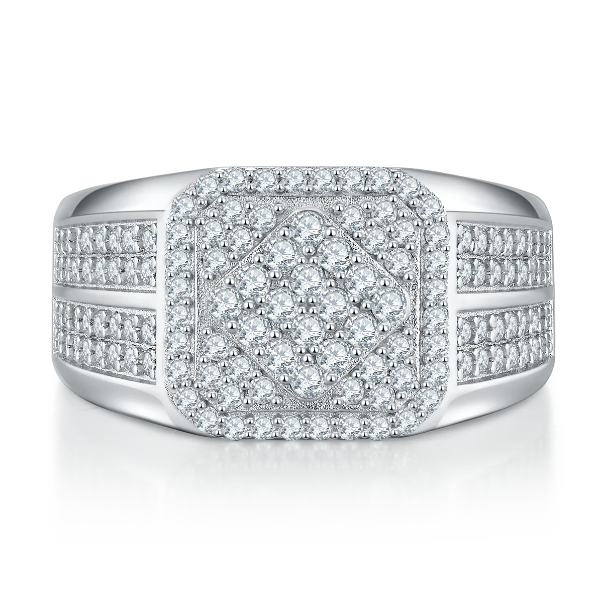 R6473 Luxury Pavé S925 White-Gold-Plated Silver Moissanite Men's Ring Melee Stones D 1.0ct