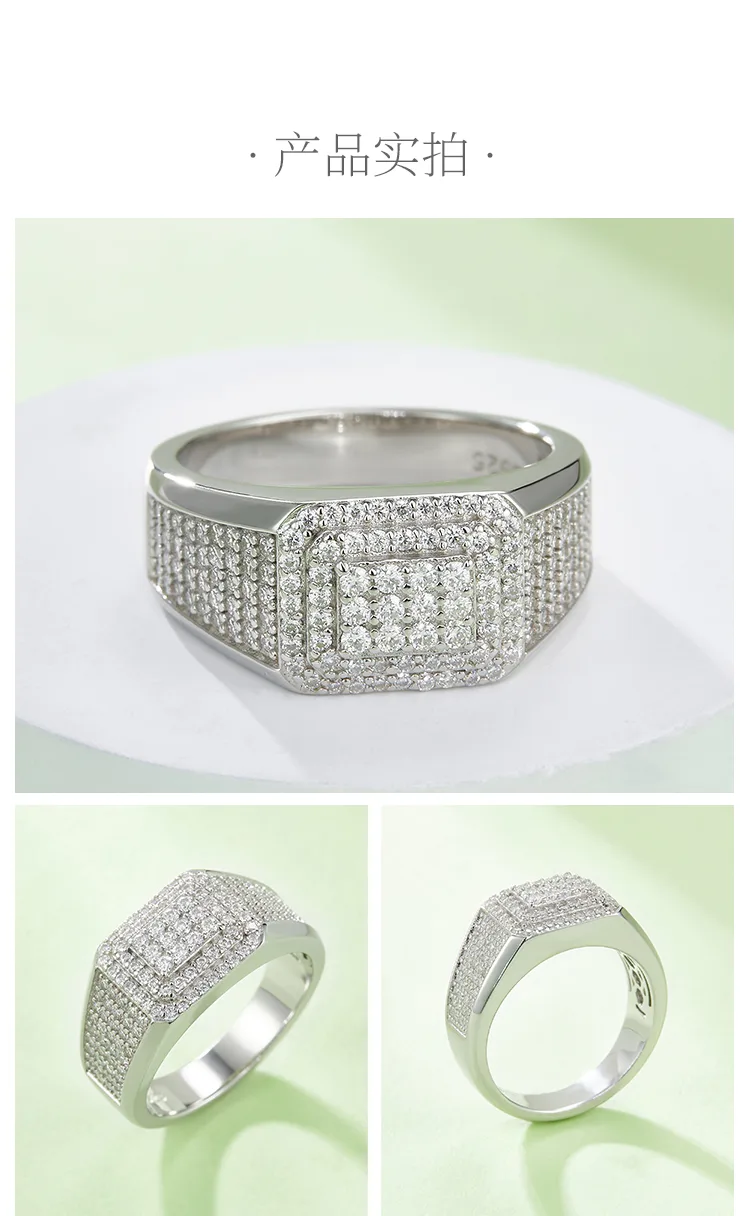 R6479 Luxury Pavé S925 White-Gold-Plated Silver Moissanite Men